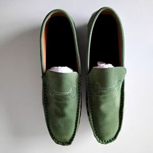 GREEN SUEDE LOAFERS WITH REFLECTORS ON BACK